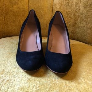 Black suede J. Crew Wedge Pumps, sz 9